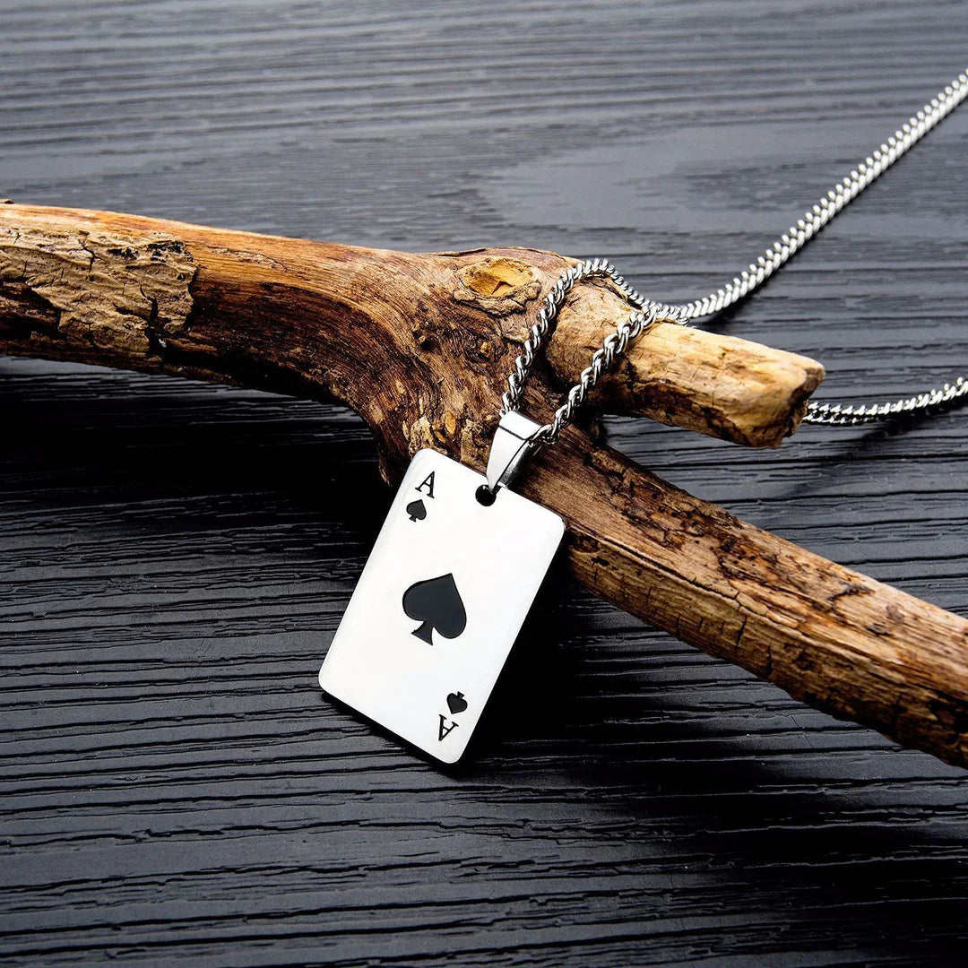 Sterling Silver Ace of Spades Card Pendant Necklace