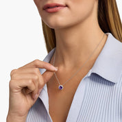 Sterling Silver Amethyst Diamond Halo Pendant Chain Necklace