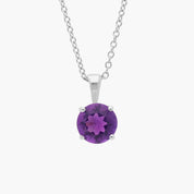 Sterling Silver Amethyst Solitaire Pendant Necklace