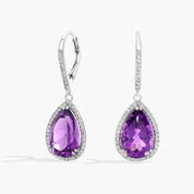Sterling Silver Amethyst Teardrop Diamond Drop Earrings