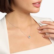 Sterling Silver Blue Topaz Diamond Halo Pendant Chain Necklace