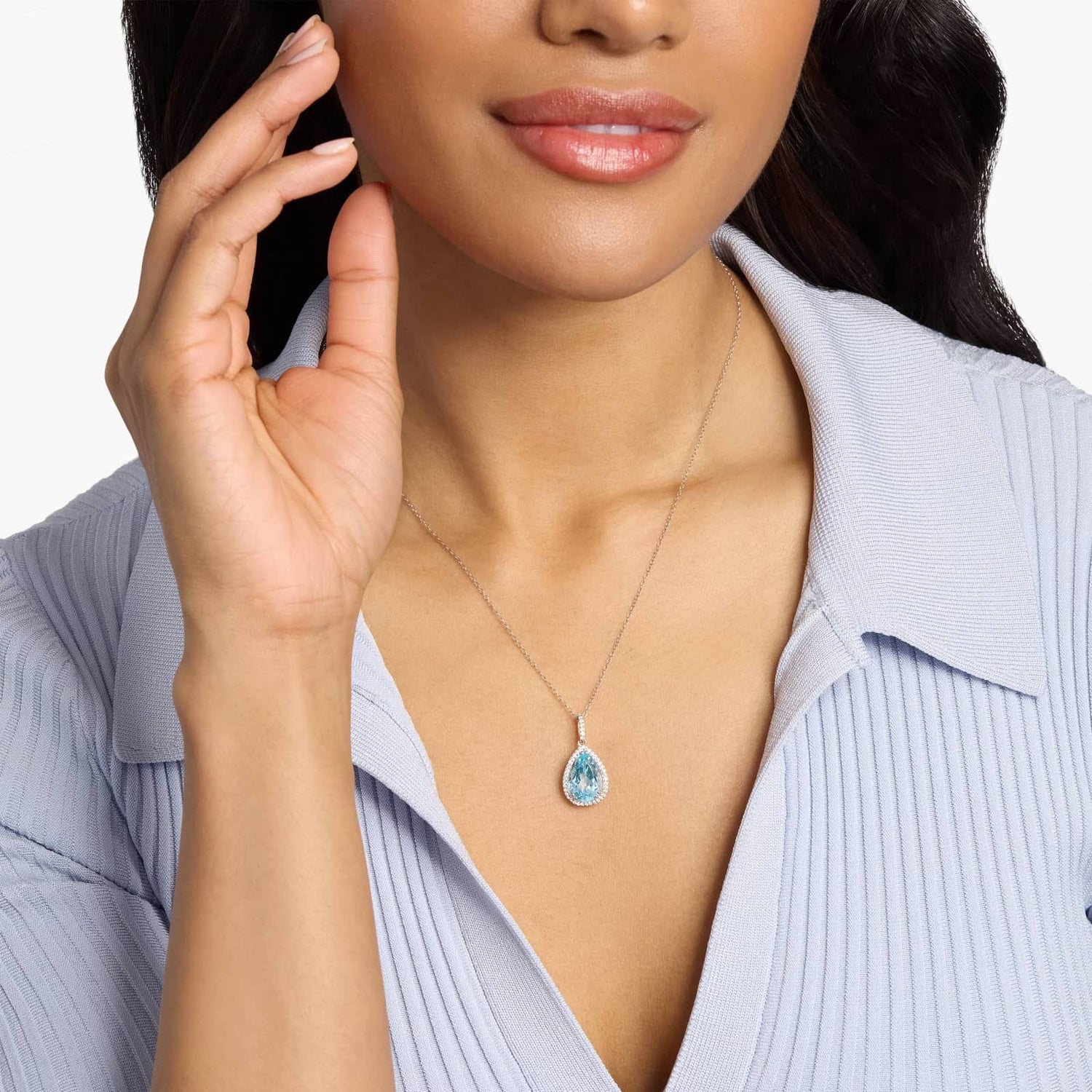 Carave Paris Aqua Teardrop Halo Pendant Necklace