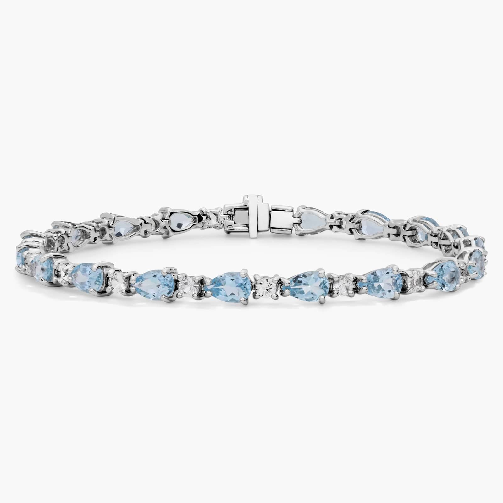 Sterling Silver Aquamarine Pear Stone Tennis Bracelet