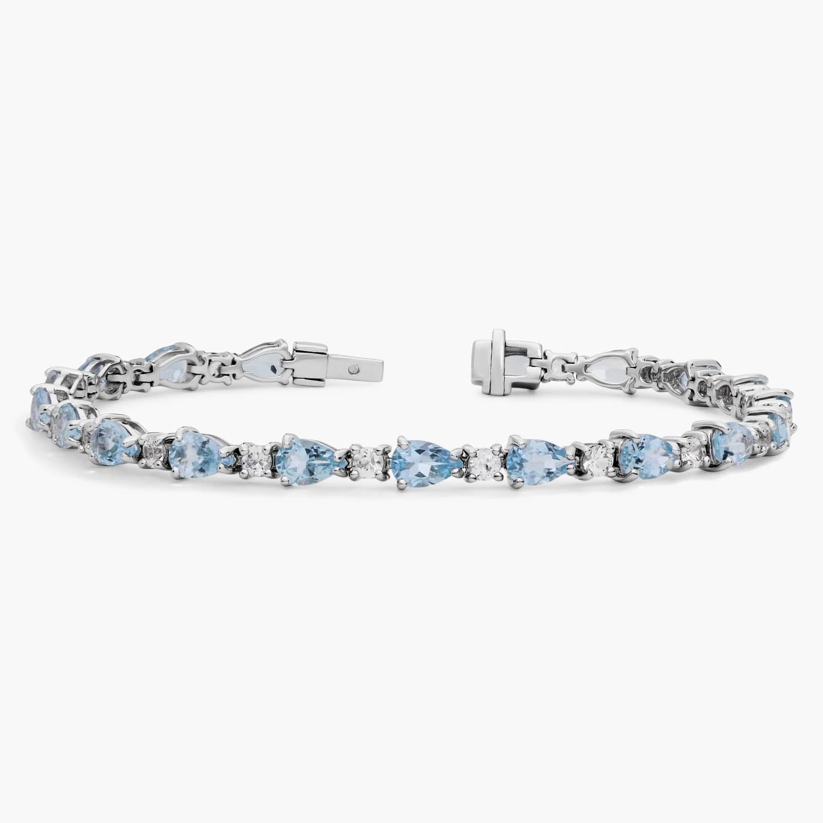 Sterling Silver Aquamarine Pear Stone Tennis Bracelet