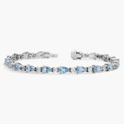 Sterling Silver Aquamarine Pear Stone Tennis Bracelet