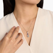 Sterling Silver Aquamarine Tanzanite Triple Drop Diamond Pendant Necklace