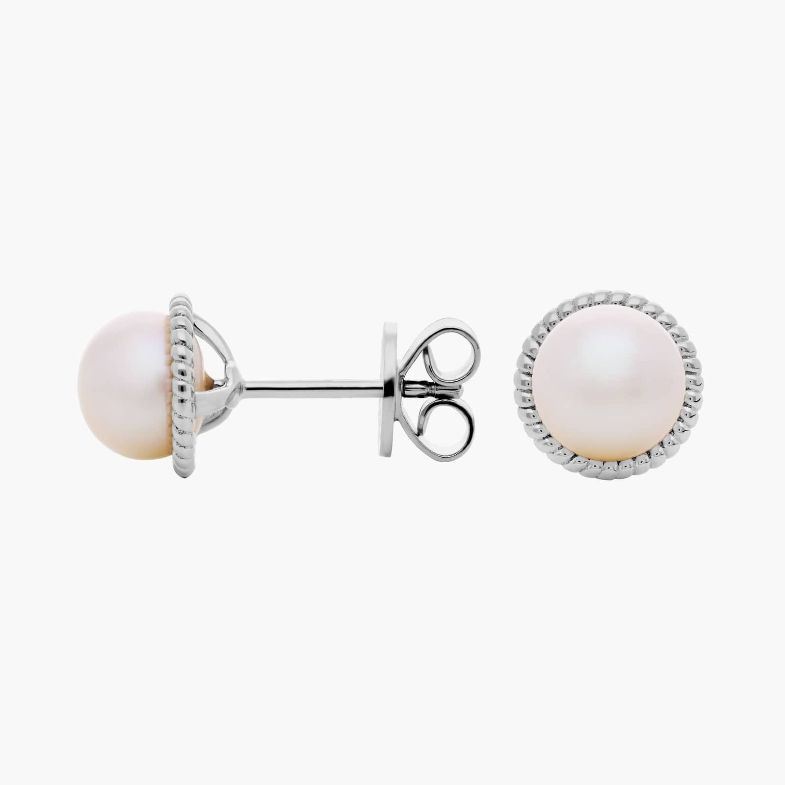 Sterling Silver Beaded Pearl Stud Earrings