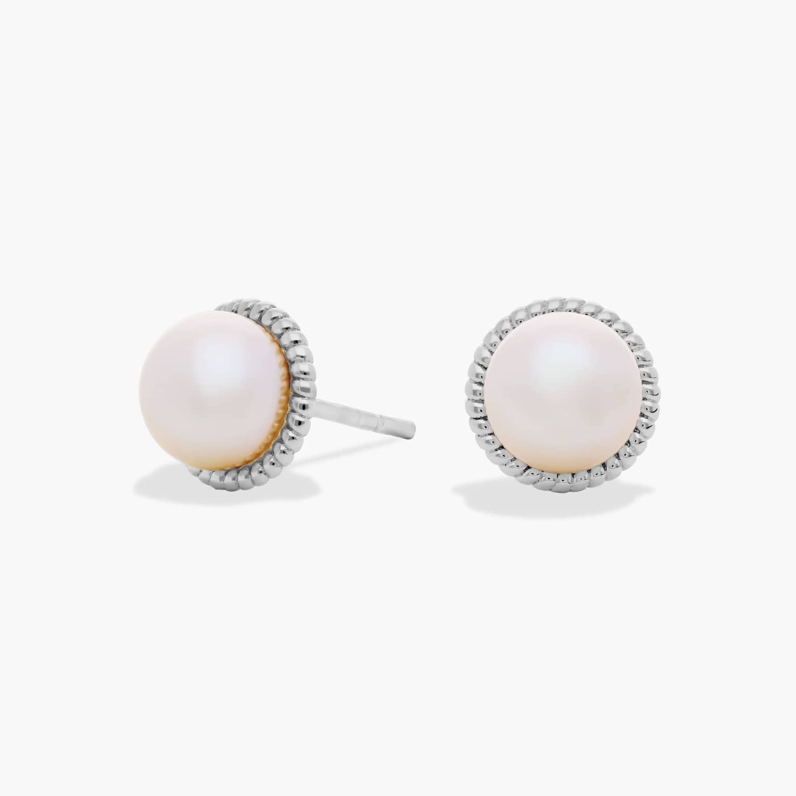 Sterling Silver Beaded Pearl Stud Earrings