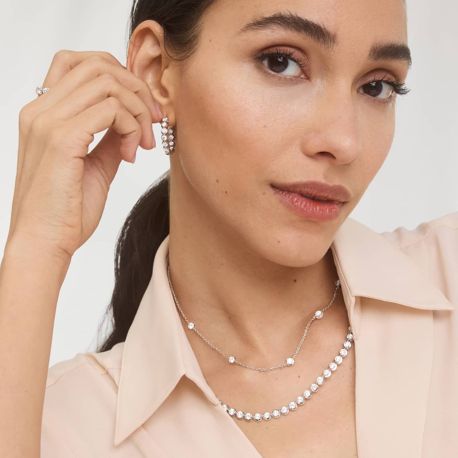 Sterling Silver Diamond Bezel Station Necklace