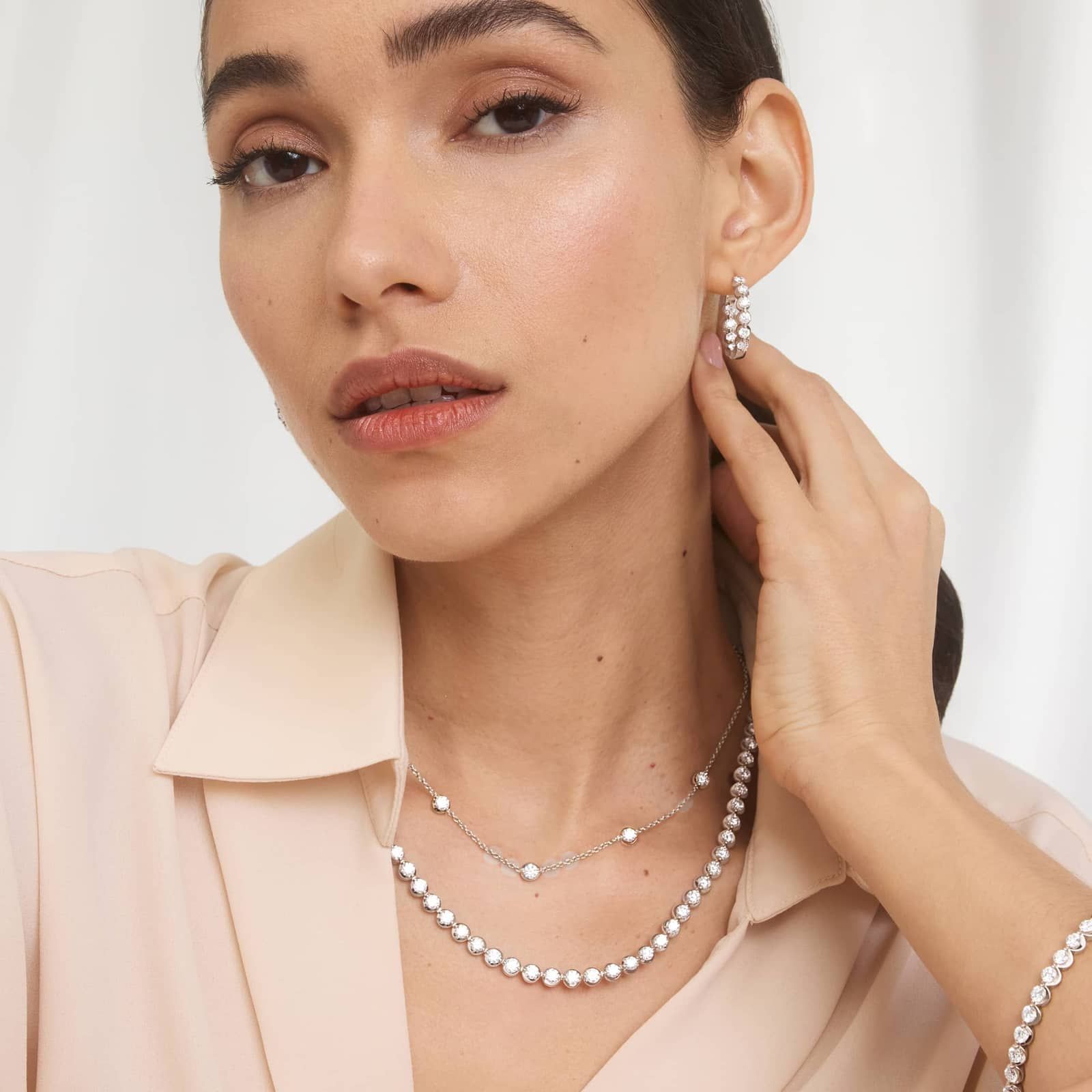 Sterling Silver Diamond Bezel Station Necklace