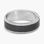 Sterling Silver Brushed Finish Black Inlay Comfort Fit Band Ring
