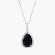 Sterling Silver Black Onyx Diamond Teardrop Pendant Necklace
