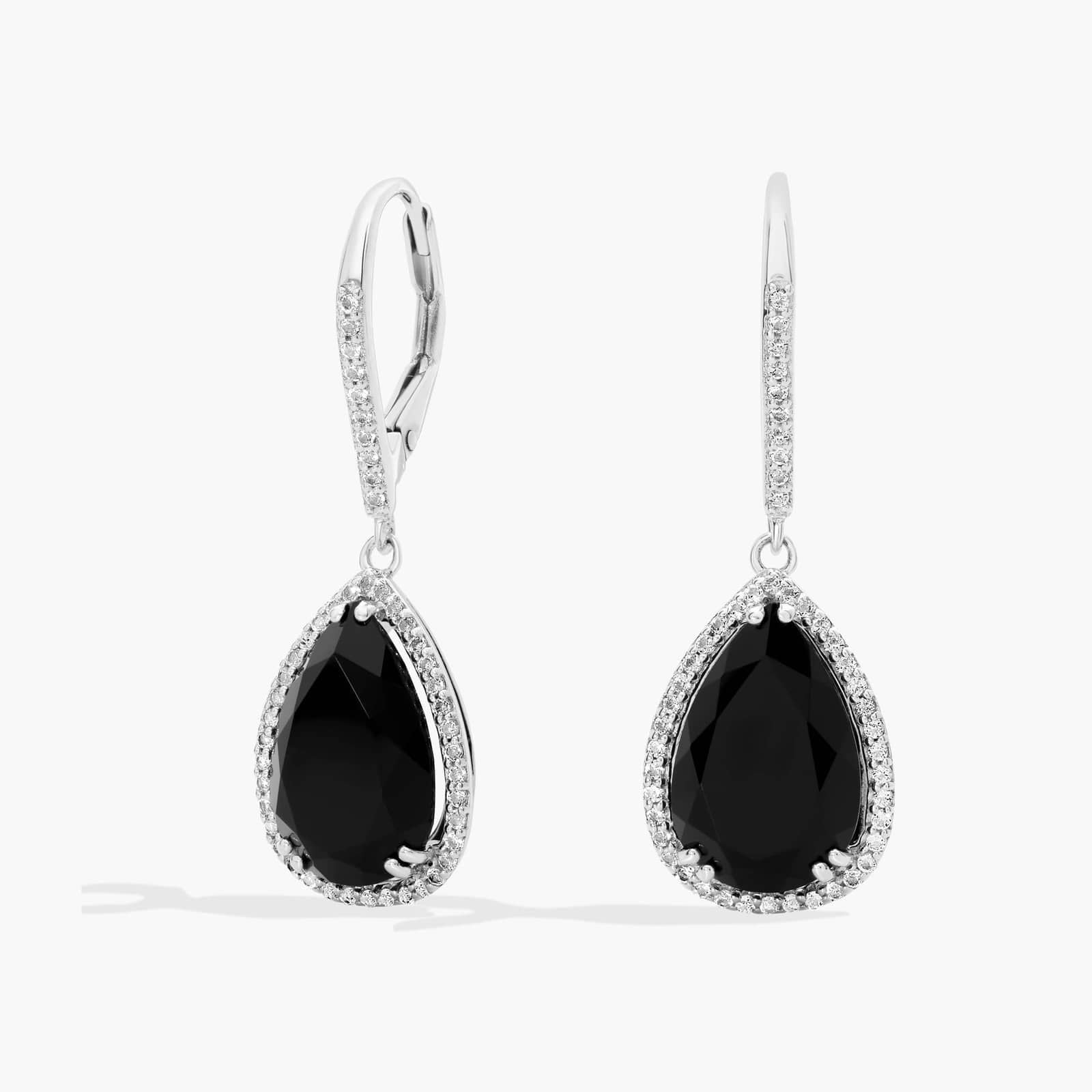Sterling Silver Black Onyx Teardrop Dangle Earrings