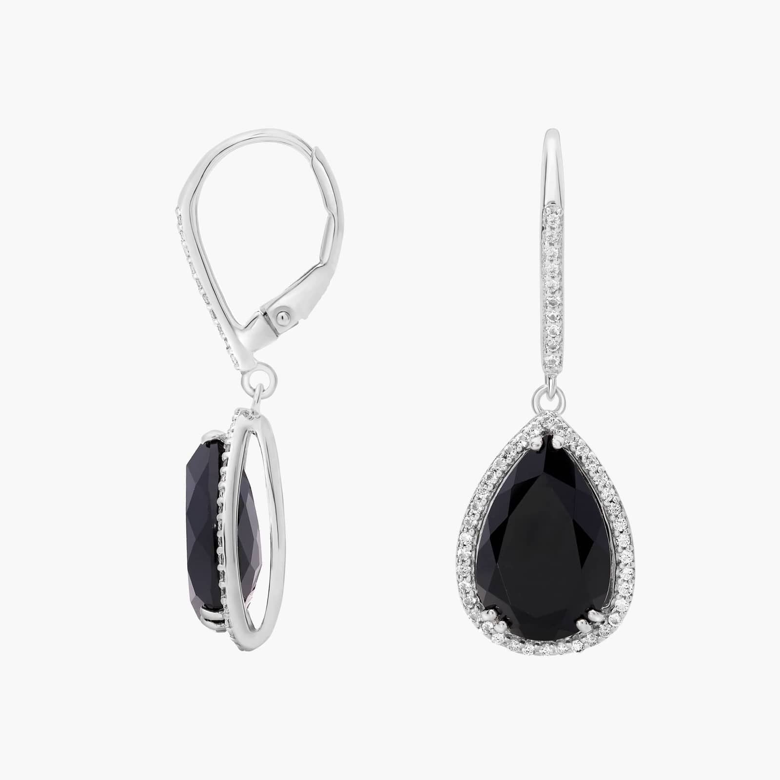 Sterling Silver Black Onyx Teardrop Dangle Earrings