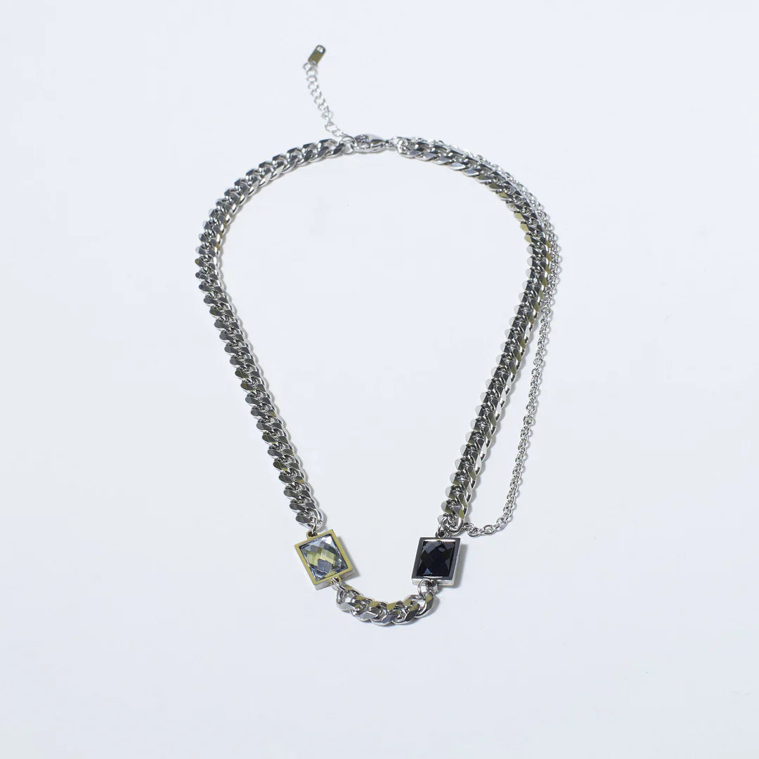 Sterling Silver Black Stone Link Chain Necklace for Men