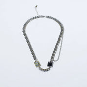 Sterling Silver Black Stone Link Chain Necklace for Men