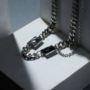 Sterling Silver Black Stone Link Chain Necklace for Men