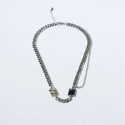 Sterling Silver Black Stone Link Chain Necklace for Men