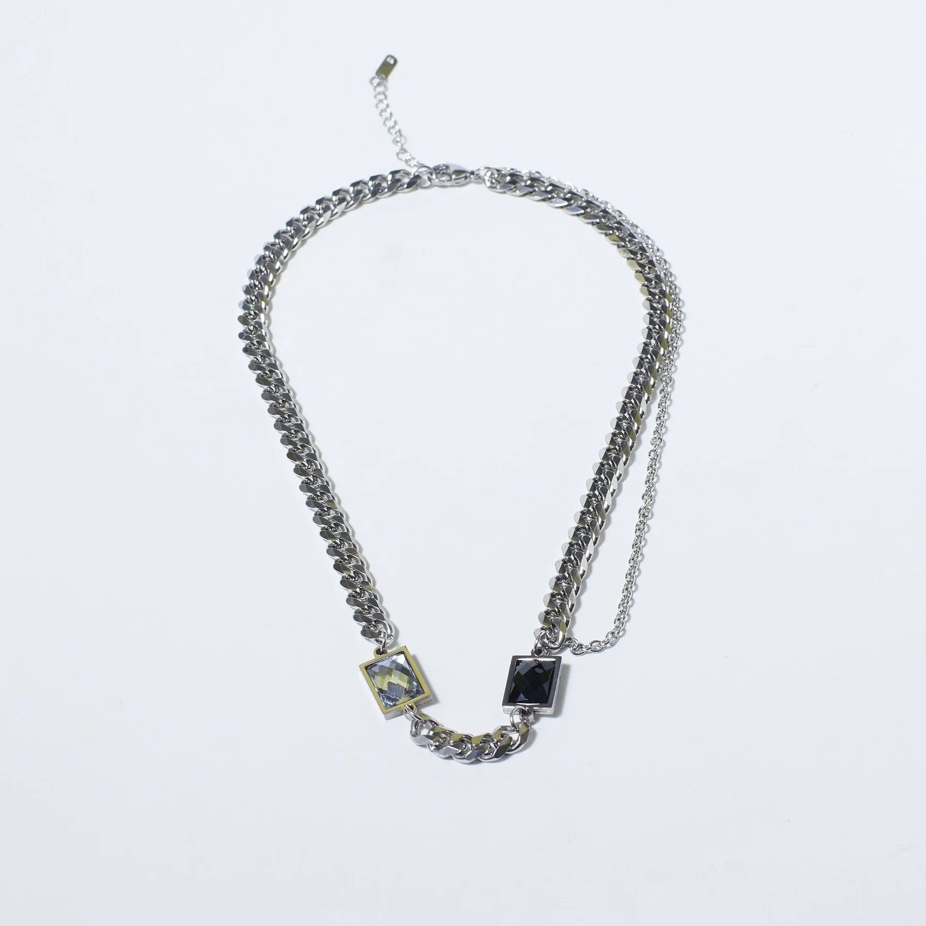 Sterling Silver Black Stone Link Chain Necklace for Men