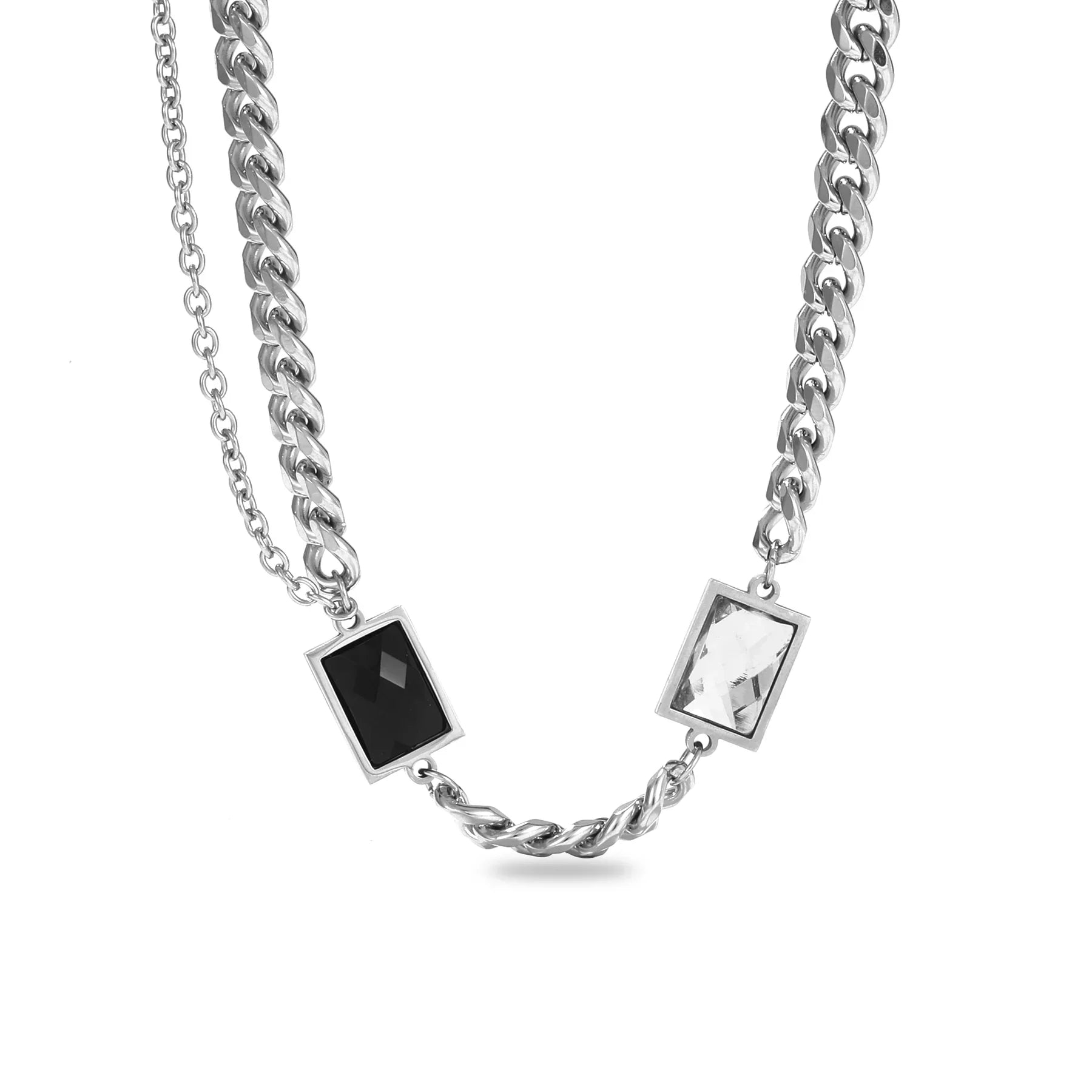 Sterling Silver Black Stone Link Chain Necklace for Men