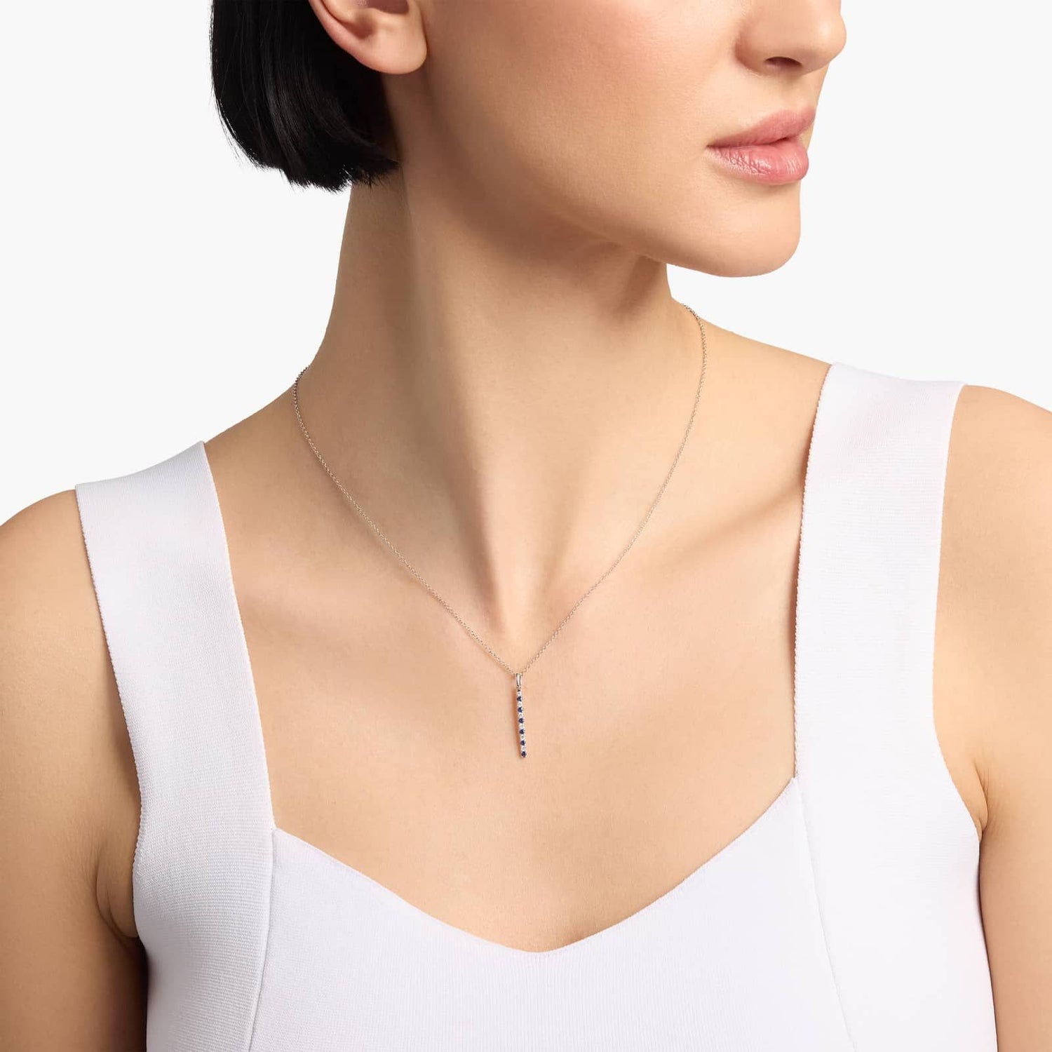 Carave Paris Blue Sapphire and Diamond Bar Pendant Necklace