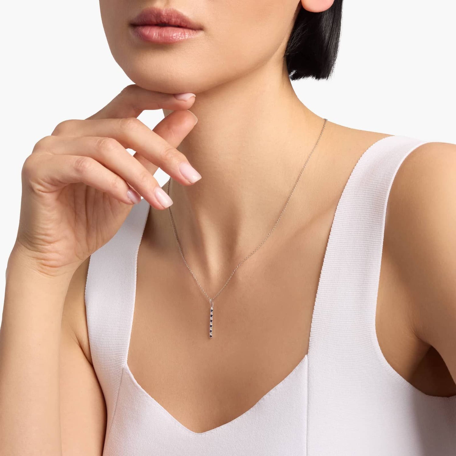 Carave Paris Blue Sapphire and Diamond Bar Pendant Necklace