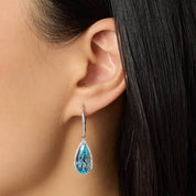 Sterling Silver Blue Pear Drop Diamond Halo Earrings