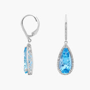 Sterling Silver Blue Pear Drop Diamond Halo Earrings