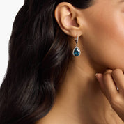 Sterling Silver Blue Pear Drop Diamond Leverback Earrings