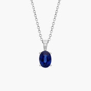 Sterling Silver Blue Sapphire Oval Pendant Chain Necklace