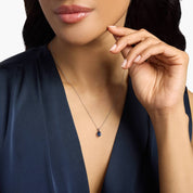 Sterling Silver Blue Sapphire Oval Pendant Chain Necklace
