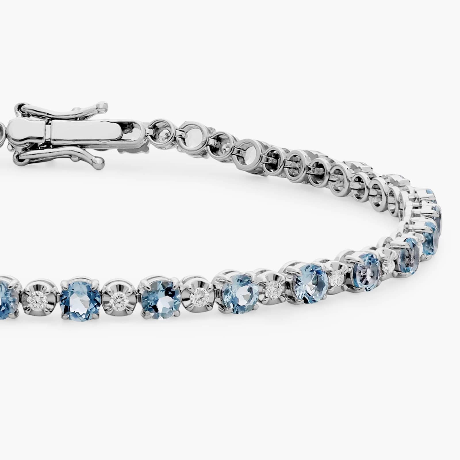 Sterling Silver Blue Topaz Diamond Round Tennis Bracelet
