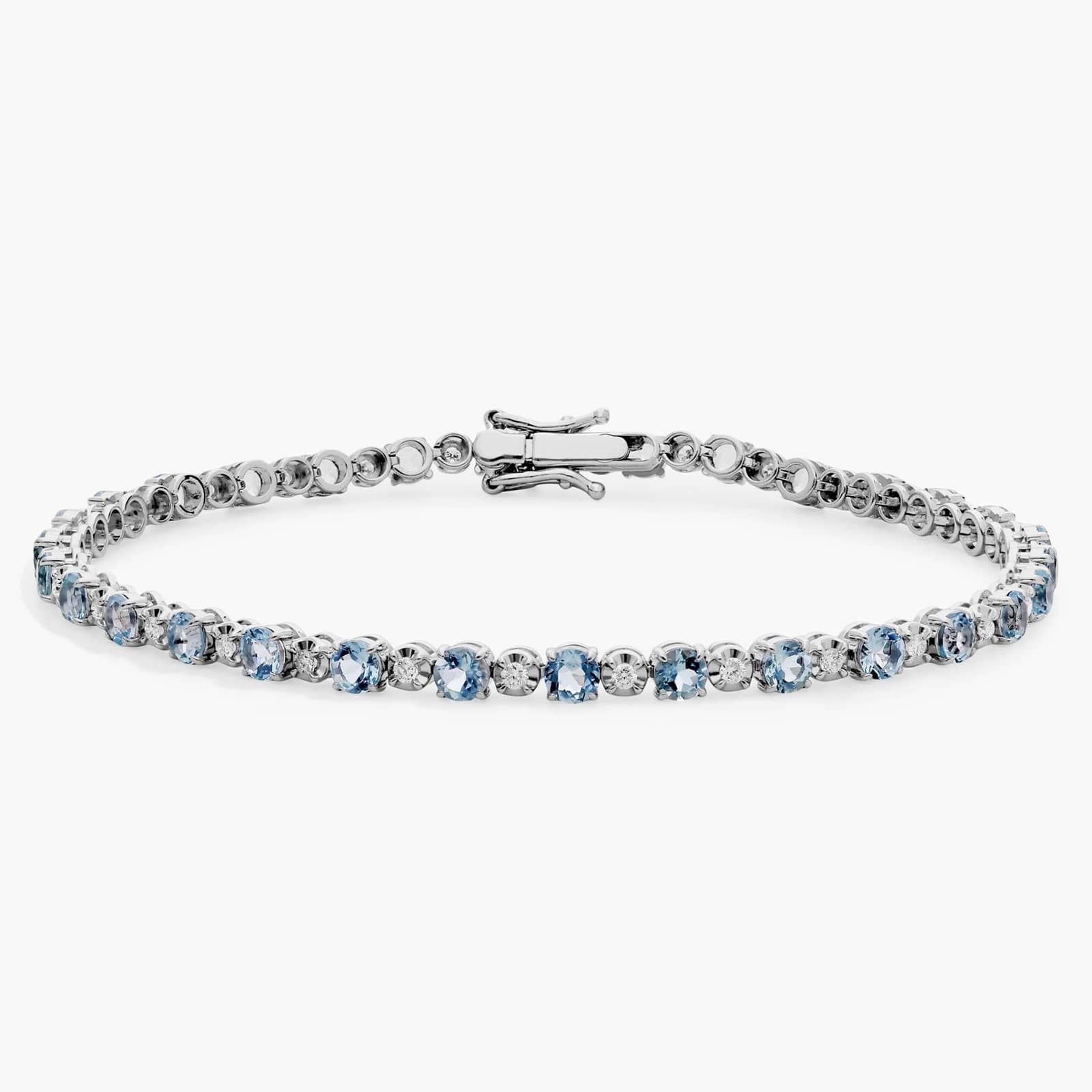 Sterling Silver Blue Topaz Diamond Round Tennis Bracelet