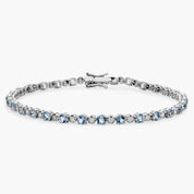 Sterling Silver Blue Topaz Diamond Round Tennis Bracelet