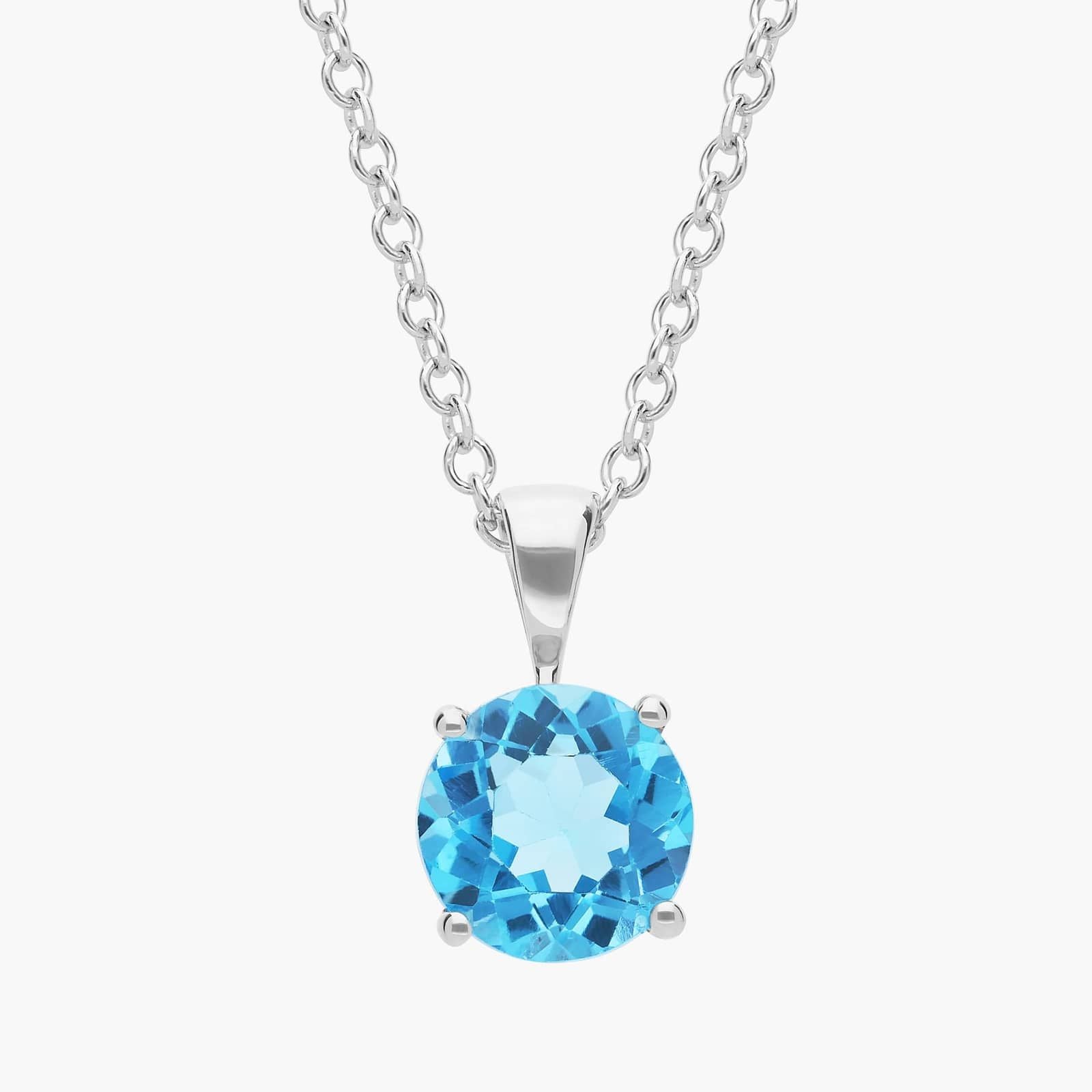 Sterling Silver Blue Topaz Solitaire Pendant Necklace