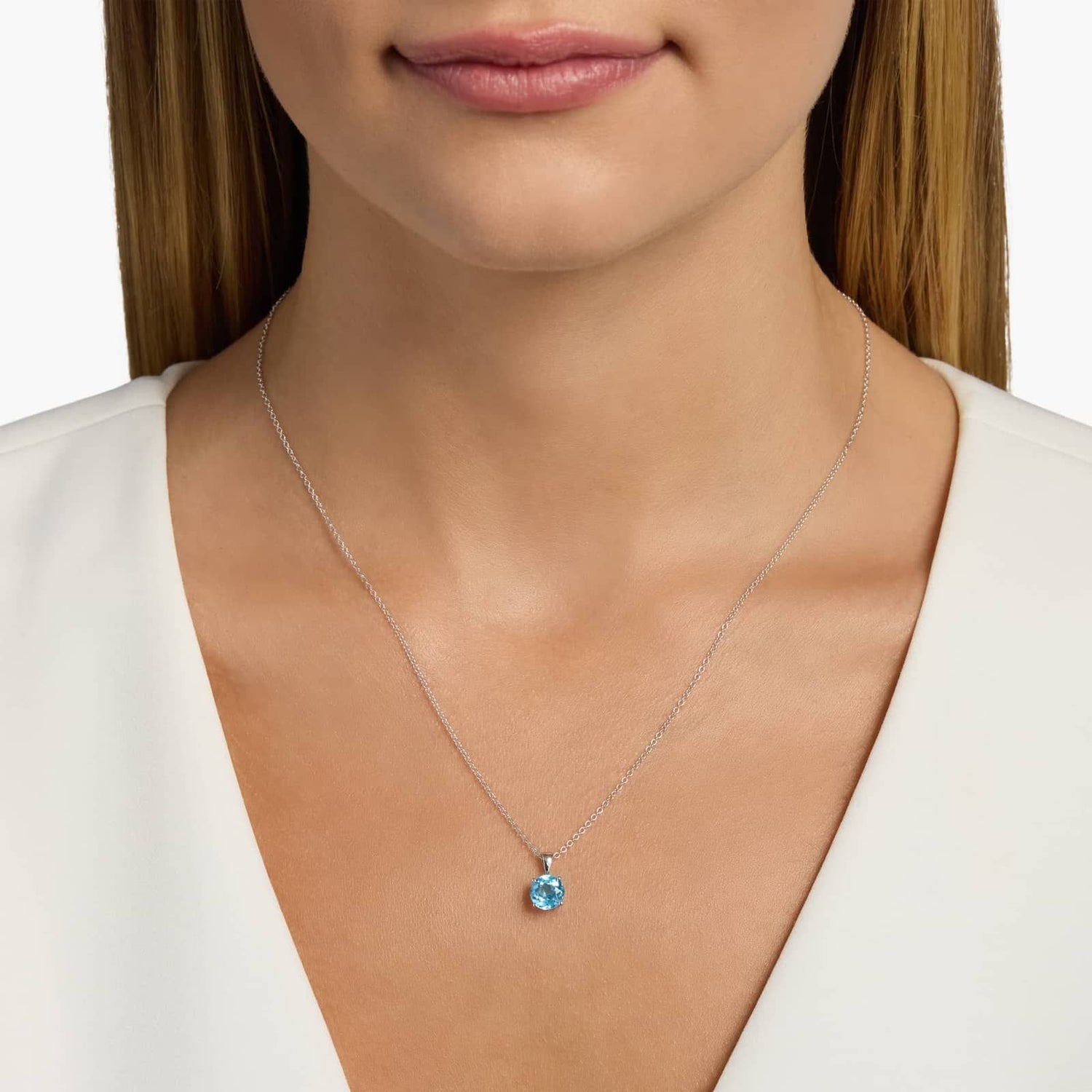 Carave Paris Round Blue Topaz Solitaire Pendant Necklace