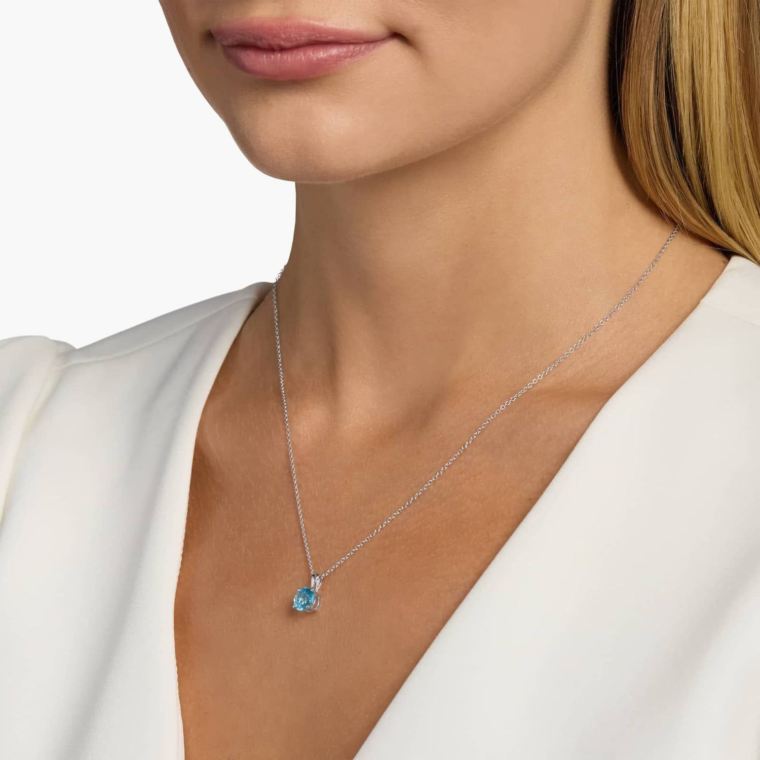 Carave Paris Round Blue Topaz Solitaire Pendant Necklace