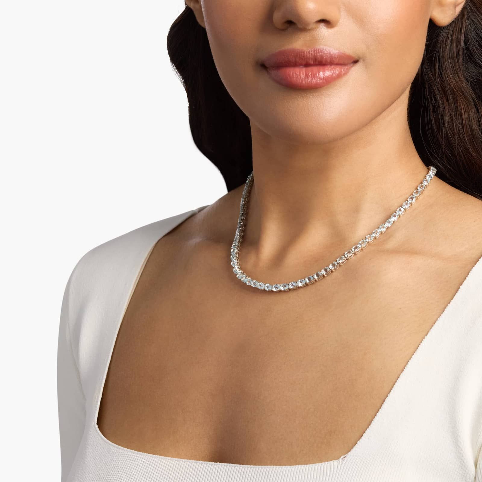 Sterling Silver Blue Topaz Oval Tennis Necklace