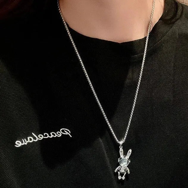 Sterling Silver Cute Bunny Pendant Necklace