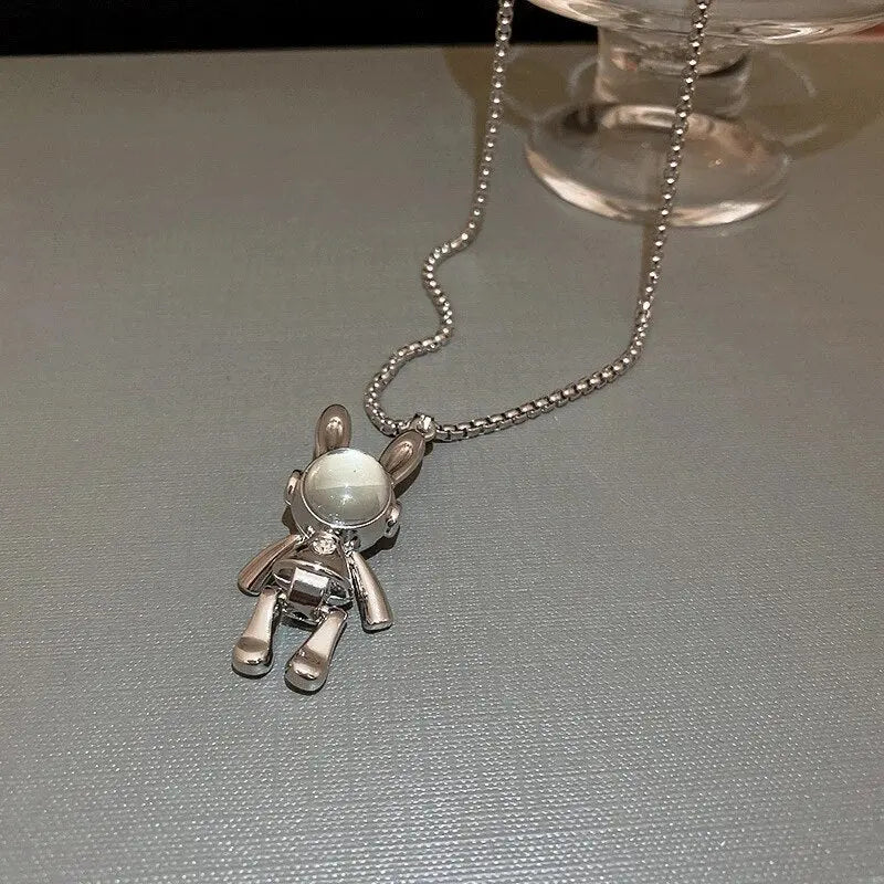 Sterling Silver Cute Bunny Pendant Necklace
