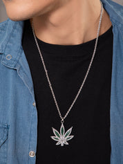 Sterling Silver Pavé Cannabis Leaf Pendant Chain Necklace
