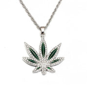 Sterling Silver Pavé Cannabis Leaf Pendant Chain Necklace