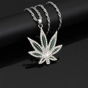 Sterling Silver Pavé Cannabis Leaf Pendant Chain Necklace