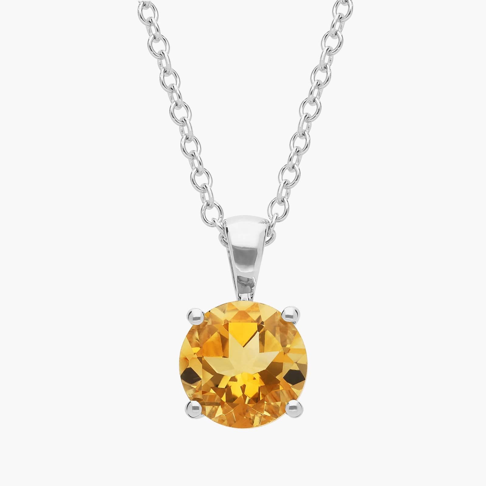 Sterling Silver Citrine Solitaire Pendant Necklace
