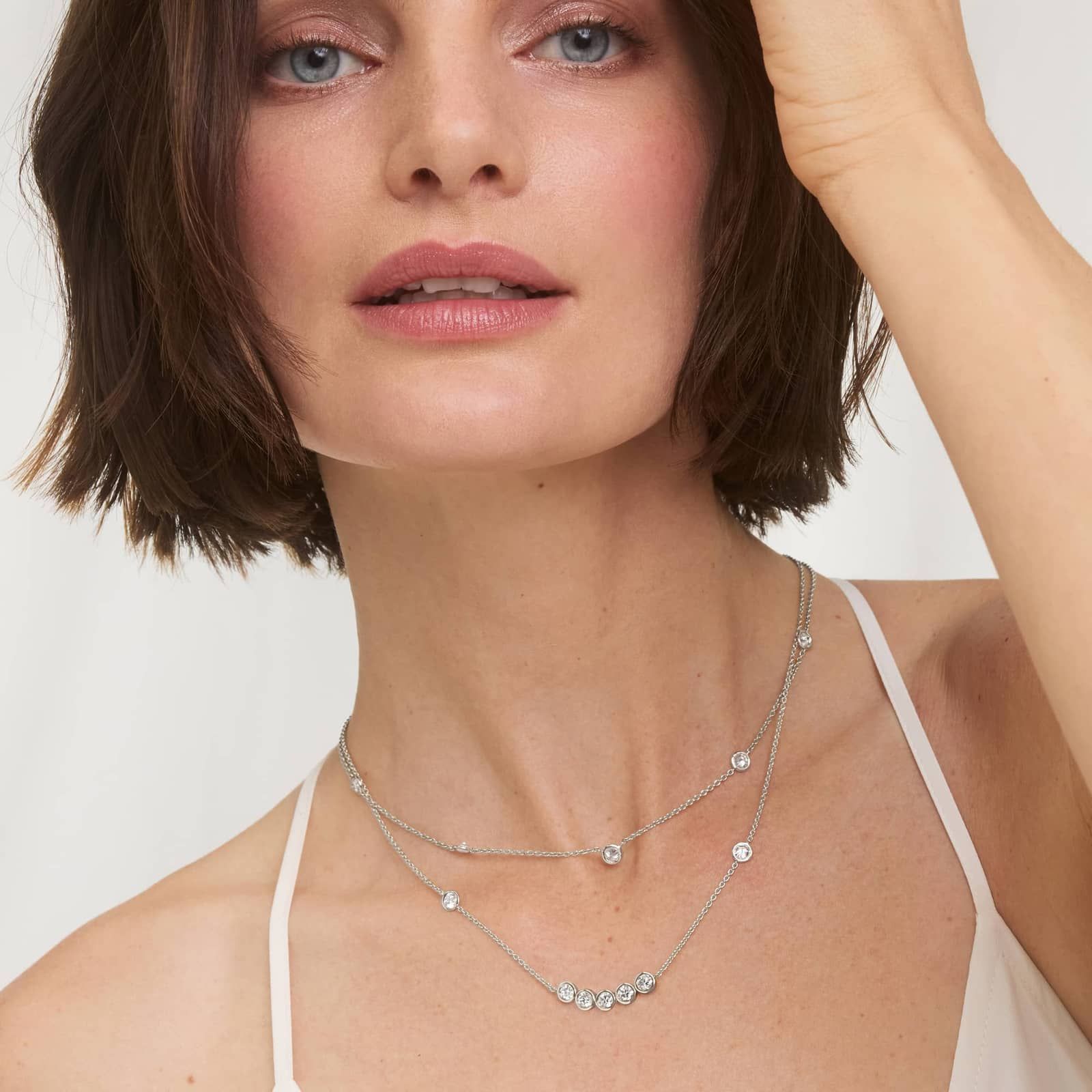 Sterling Silver Diamond Bezel Station Necklace