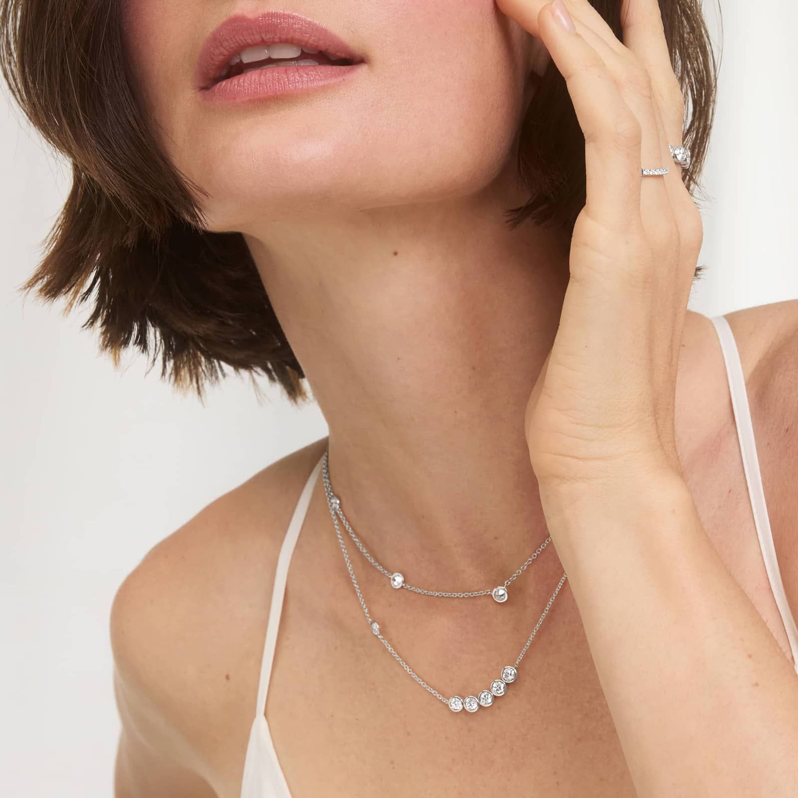 Sterling Silver Diamond Bezel Station Necklace