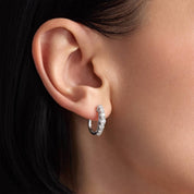 Sterling Silver Diamond Channel Huggie Hoop Earrings