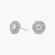 Sterling Silver Diamond Double Halo Stud Earrings