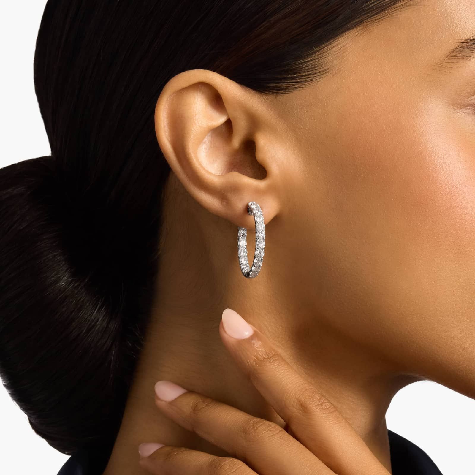 Sterling Silver Diamond Eternity Hoop Earrings