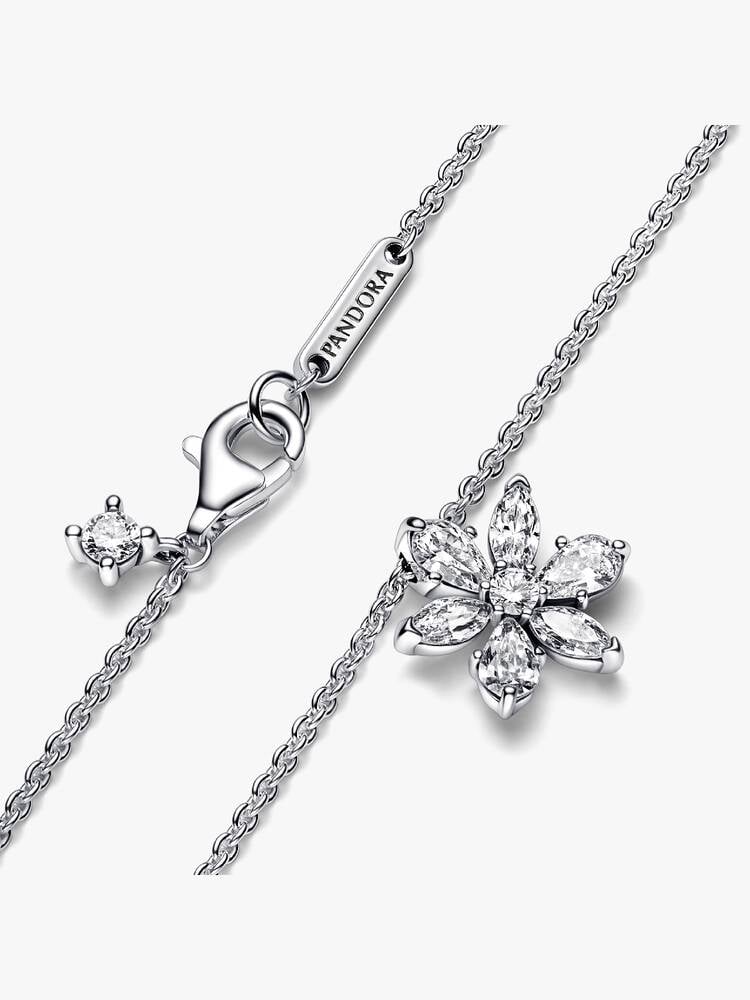 Sterling Silver Diamond Flower Pendant Necklace